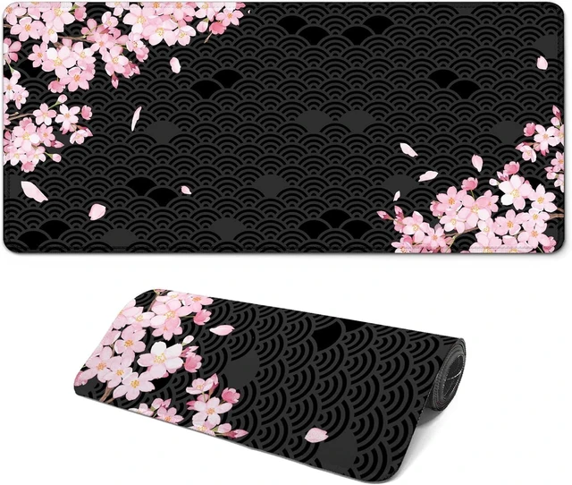 Main image of Gaming Mouse Pad with Anti-Slip Rubber Base Extended Large Computer Mouse Mat with Stitched Edges Long XL Anime Mousepad for Laptop and Keyboard 31.5 x 11.8 inch (Black Cherry Blssom)