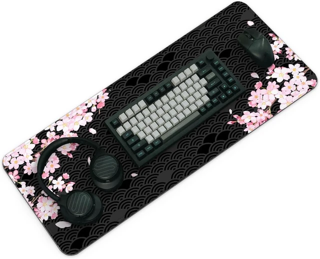 Alt view image 3 of 7 - Gaming Mouse Pad with Anti-Slip Rubber Base Extended Large Computer Mouse Mat with Stitched Edges Long XL Anime Mousepad for Laptop and Keyboard 31.5 x 11.8 inch (Black Cherry Blssom)