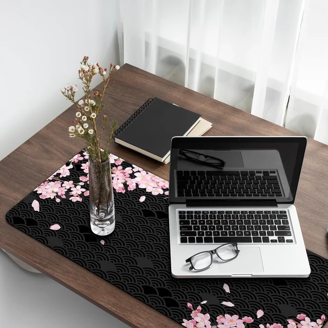 Alt view image 7 of 7 - Gaming Mouse Pad with Anti-Slip Rubber Base Extended Large Computer Mouse Mat with Stitched Edges Long XL Anime Mousepad for Laptop and Keyboard 31.5 x 11.8 inch (Black Cherry Blssom)