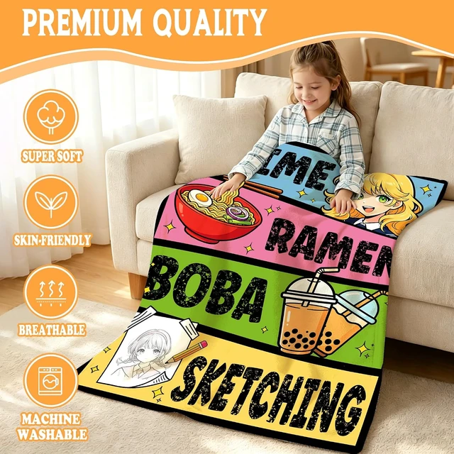 Alt view image 2 of 7 - Anime Throw Blanket Anime Gifts for Teen Girls 40x50 Ramen Boba Blanket