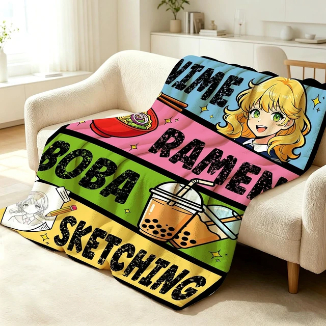 Alt view image 3 of 7 - Anime Throw Blanket Anime Gifts for Teen Girls 40x50 Ramen Boba Blanket