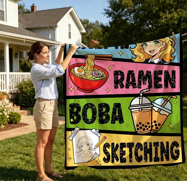 Alt view image 5 of 7 - Anime Throw Blanket Anime Gifts for Teen Girls 40x50 Ramen Boba Blanket