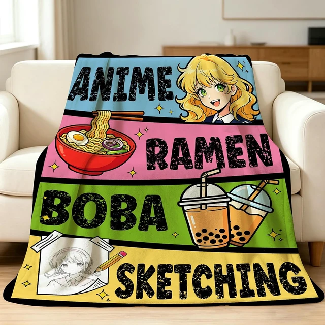 Alt view image 7 of 7 - Anime Throw Blanket Anime Gifts for Teen Girls 40x50 Ramen Boba Blanket