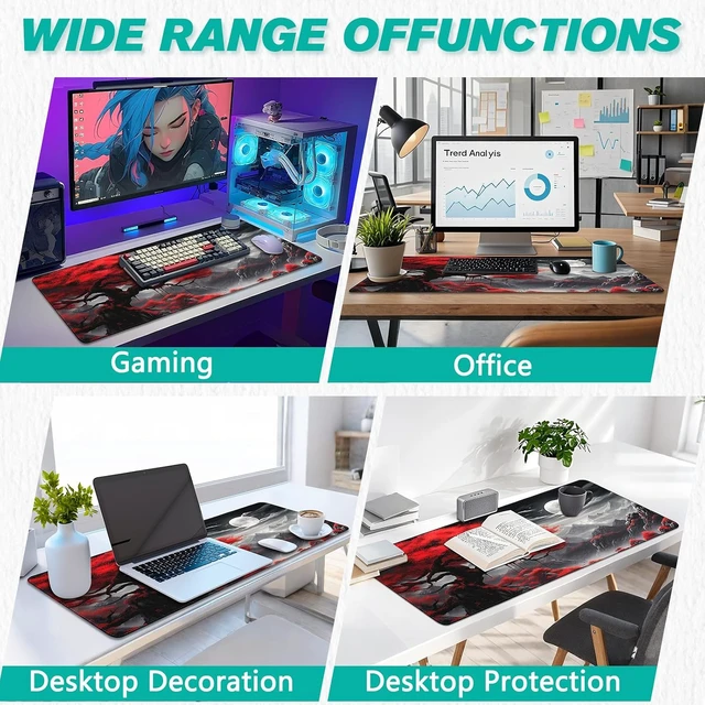 Alt view image 5 of 7 - Gaming Mouse Pad - Desk Mat for Keyboard and Mouse - Anime Mousepad Desk Pad with Non-Slip Base Japanese Large Mouse Pad for Office Desktop Protection Decoration and Daily Use