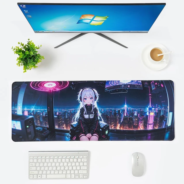 Alt view image 2 of 7 - Anime Mouse Pad Large Mouse Pad Soft Rubber Base Non-Slip Surface 31.5x11.8x0.12inch Long Computer Keyboard Mouse Mat Office Desk Mat Gaming Mousepad. (Cybergirl)