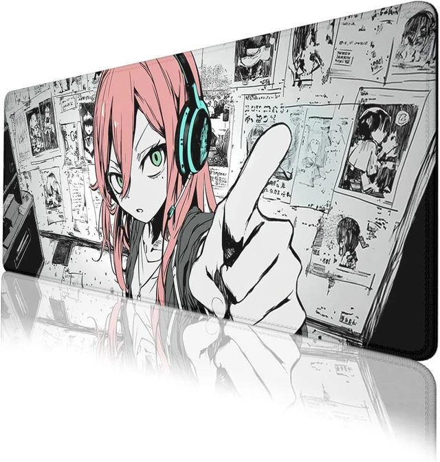 Main image of Anime Girl Gaming Mouse Pad Desk Pad Red Hair Headphones Sketch Style Mousepad XL Large Gaming Mousepad Laptop Keyboard Mat Desk Pad Office Computer Keyboard Laptop Home 31.5x11.8