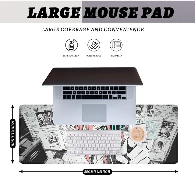 Alt view image 2 of 7 - Anime Girl Gaming Mouse Pad Desk Pad Red Hair Headphones Sketch Style Mousepad XL Large Gaming Mousepad Laptop Keyboard Mat Desk Pad Office Computer Keyboard Laptop Home 31.5x11.8