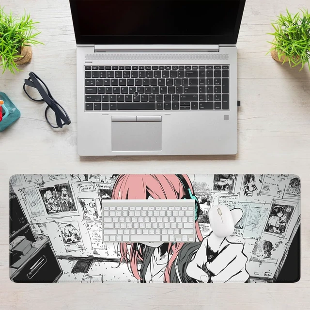 Alt view image 7 of 7 - Anime Girl Gaming Mouse Pad Desk Pad Red Hair Headphones Sketch Style Mousepad XL Large Gaming Mousepad Laptop Keyboard Mat Desk Pad Office Computer Keyboard Laptop Home 31.5x11.8