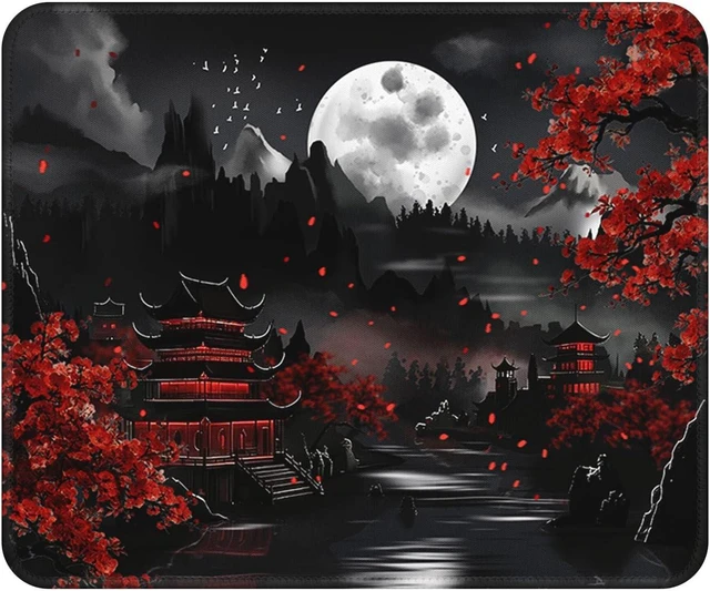 Main image of Japanese Mouse Pad - 9.5x7.9 Inch Anime Moonlight Mousepad Night Lake Keyboard Mat with Anti-Slip Rubber Base for Computer Mouse Keyboard Home and Office