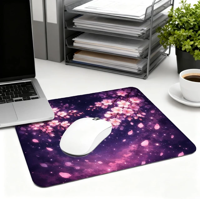 Alt view image 5 of 7 - Japanese Sakura Mouse Pad - Sakura Anime Gifts Cherry Blossoms Anime Desk Decor Square Waterproof Non-Slip Rubber Base Pink and Black Mousepad for Computers Office 7.9x9.5 Inch