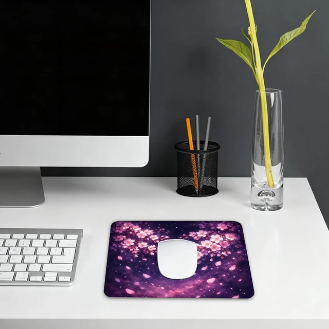 Alt view image 6 of 7 - Japanese Sakura Mouse Pad - Sakura Anime Gifts Cherry Blossoms Anime Desk Decor Square Waterproof Non-Slip Rubber Base Pink and Black Mousepad for Computers Office 7.9x9.5 Inch