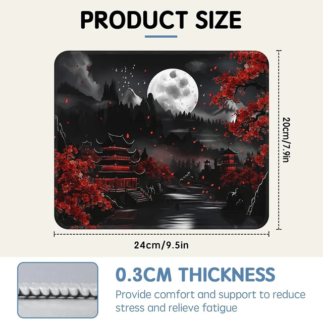 Alt view image 2 of 7 - Japanese Mouse Pad - 9.5x7.9 Inch Anime Moonlight Mousepad Night Lake Keyboard Mat with Anti-Slip Rubber Base for Computer Mouse Keyboard Home and Office