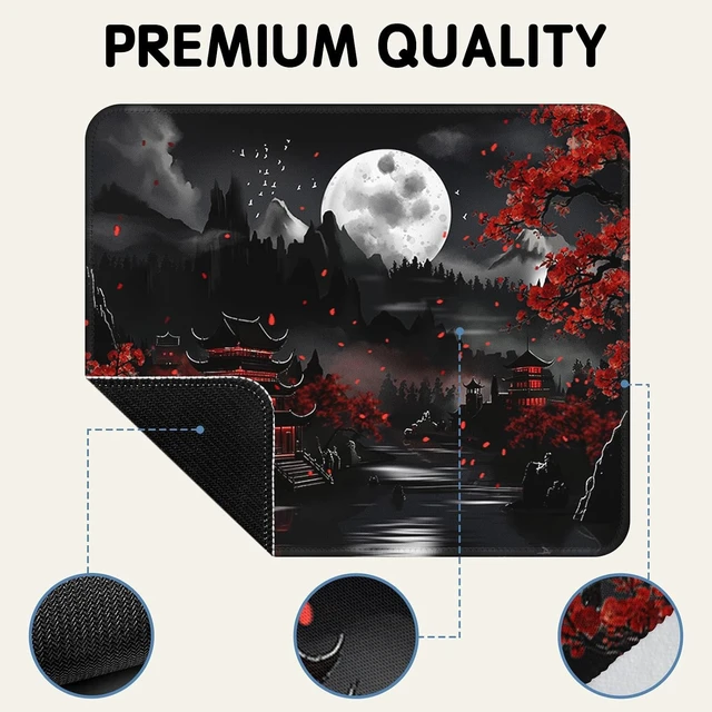 Alt view image 3 of 7 - Japanese Mouse Pad - 9.5x7.9 Inch Anime Moonlight Mousepad Night Lake Keyboard Mat with Anti-Slip Rubber Base for Computer Mouse Keyboard Home and Office