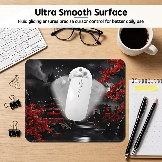Alt view image 5 of 7 - Japanese Mouse Pad - 9.5x7.9 Inch Anime Moonlight Mousepad Night Lake Keyboard Mat with Anti-Slip Rubber Base for Computer Mouse Keyboard Home and Office