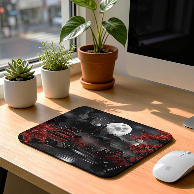 Alt view image 7 of 7 - Japanese Mouse Pad - 9.5x7.9 Inch Anime Moonlight Mousepad Night Lake Keyboard Mat with Anti-Slip Rubber Base for Computer Mouse Keyboard Home and Office