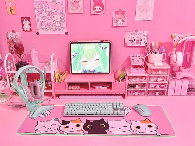 Alt view image 6 of 6 - Pink Kawaii Cat RGB Gaming Mouse Pad 31.5x12 Inch PC XL Large Extended Glowing Led Light Up Cool Mouse pad Desk Pad Non-Slip Rubber Computer Mouse Mat Cute Mousepad 31.5x12 Inch