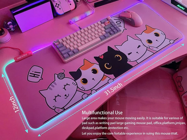 Alt view image 5 of 6 - Pink Kawaii Cat RGB Gaming Mouse Pad 31.5x12 Inch PC XL Large Extended Glowing Led Light Up Cool Mouse pad Desk Pad Non-Slip Rubber Computer Mouse Mat Cute Mousepad 31.5x12 Inch