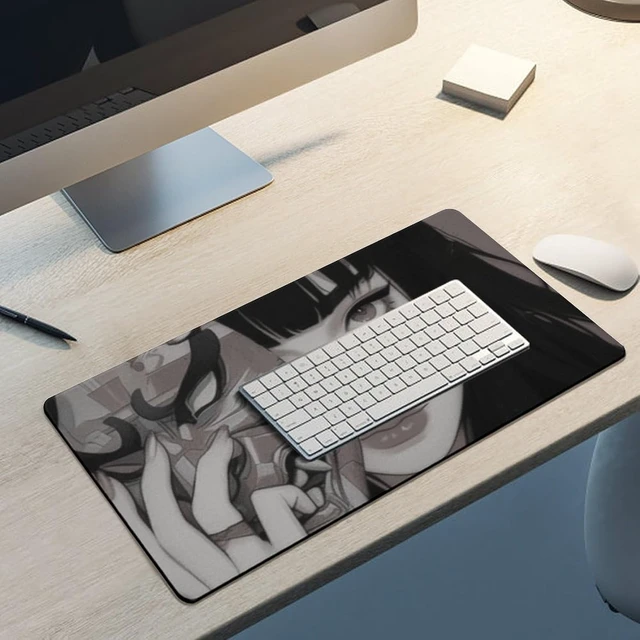 Alt view image 5 of 7 - Gaming Mouse Pad Large Desk Mat 23.6 x 11.8 in Girl Samurai Oni Mask