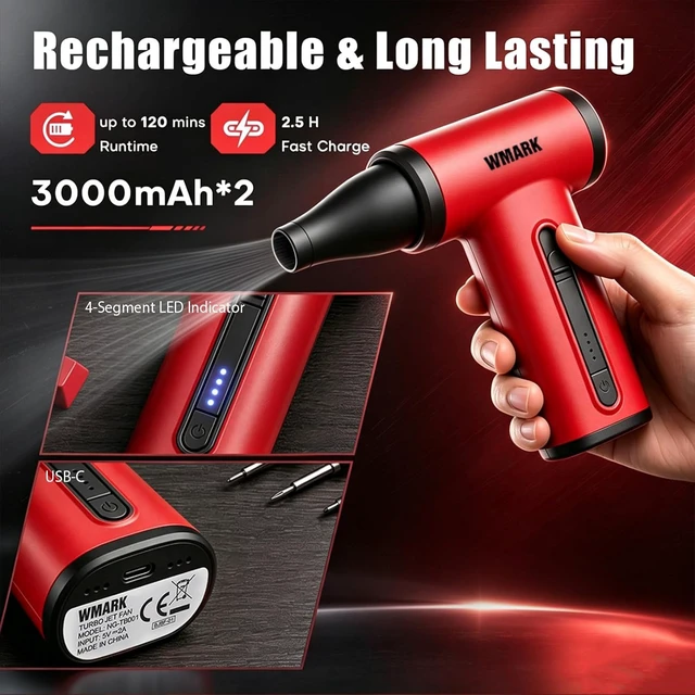 Alt view image 4 of 7 - Compressed Air Duster Rechargeable Cordless Handheld Mini Blower