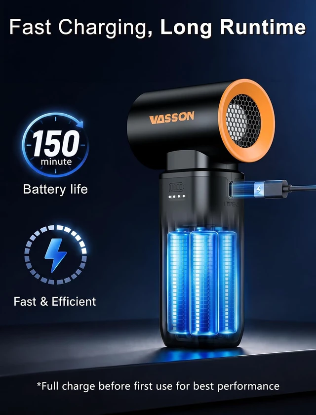 Alt view image 7 of 7 - Compressed Air Duster 260000RPM Cordless Ultra 3-Speed Adjustable
