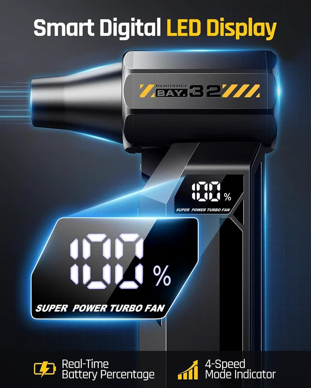 Alt view image 4 of 7 - Compressed Air Duster 150000 RPM Electric Air Duster LED Display&Light