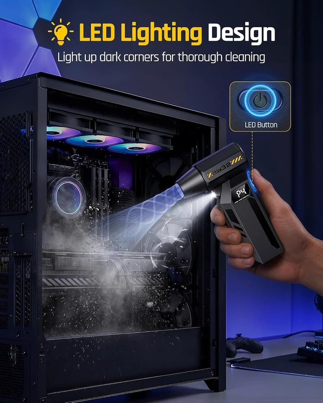 Alt view image 5 of 7 - Compressed Air Duster 150000 RPM Electric Air Duster LED Display&Light