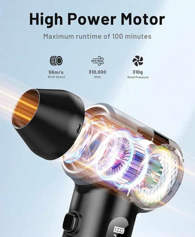 Alt view image 2 of 7 - Compressed Air Duster with 310 000RPM Type-C Charging Multi-Accessories 4 Gear Adjustable Turbo Fan Super Power Electric Air Duster for Computer Keyboard Outdoor House and Car