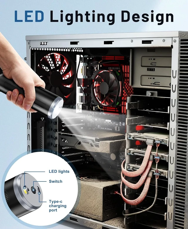 Alt view image 3 of 7 - Compressed Air Duster with 310 000RPM Type-C Charging Multi-Accessories 4 Gear Adjustable Turbo Fan Super Power Electric Air Duster for Computer Keyboard Outdoor House and Car