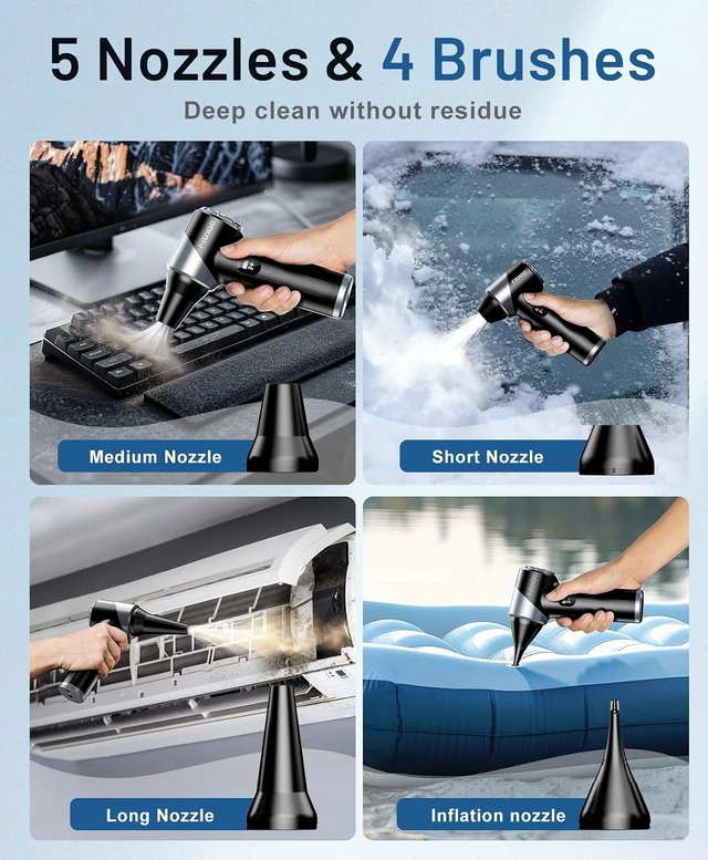 Alt view image 7 of 7 - Compressed Air Duster with 310 000RPM Type-C Charging Multi-Accessories 4 Gear Adjustable Turbo Fan Super Power Electric Air Duster for Computer Keyboard Outdoor House and Car