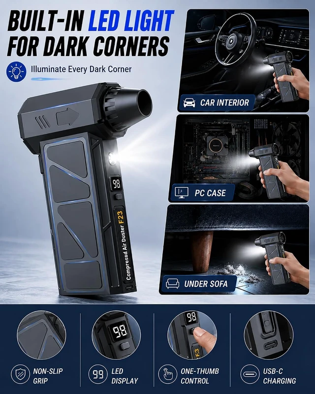 Alt view image 6 of 7 - Compressed Air Duster 150000RPM Electric Air Duster with 4-Speed Control