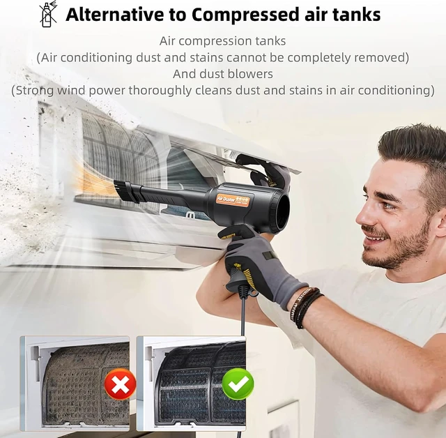Alt view image 6 of 7 - Electric Air Duster 500W High-Power Corded Compressed Air Canister Replacement with Adjustable Speed 10ft Cable - for Electronics PC Keyboard Car Camera Inflatable Pool Toys