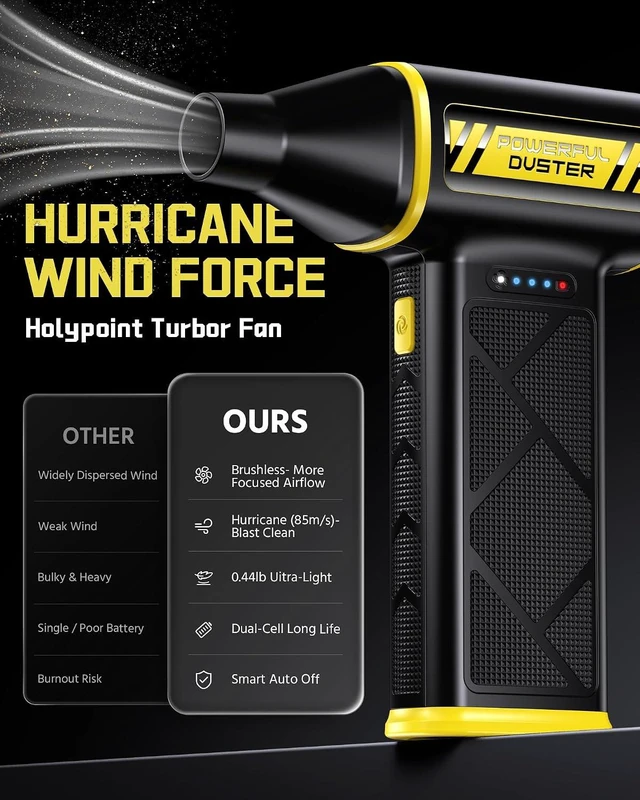 Alt view image 2 of 7 - Compressed Air Duster 130000RPM Ultra-Powerful Electric Air Duster 3-Speed Cordless Turbo Air Blower Rechargeable Dust Cleaner for Car Detailing Keyboard PC Home & Outdoor