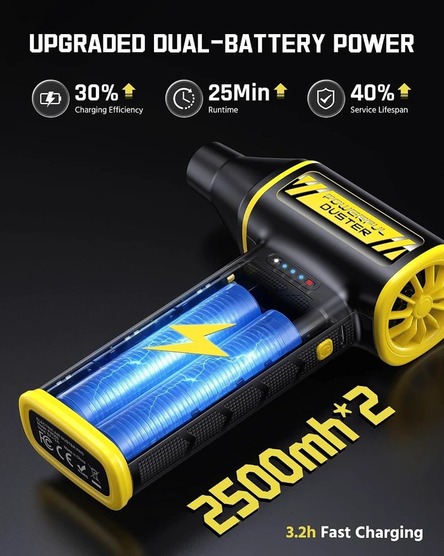 Alt view image 5 of 7 - Compressed Air Duster 130000RPM Ultra-Powerful Electric Air Duster 3-Speed Cordless Turbo Air Blower Rechargeable Dust Cleaner for Car Detailing Keyboard PC Home & Outdoor