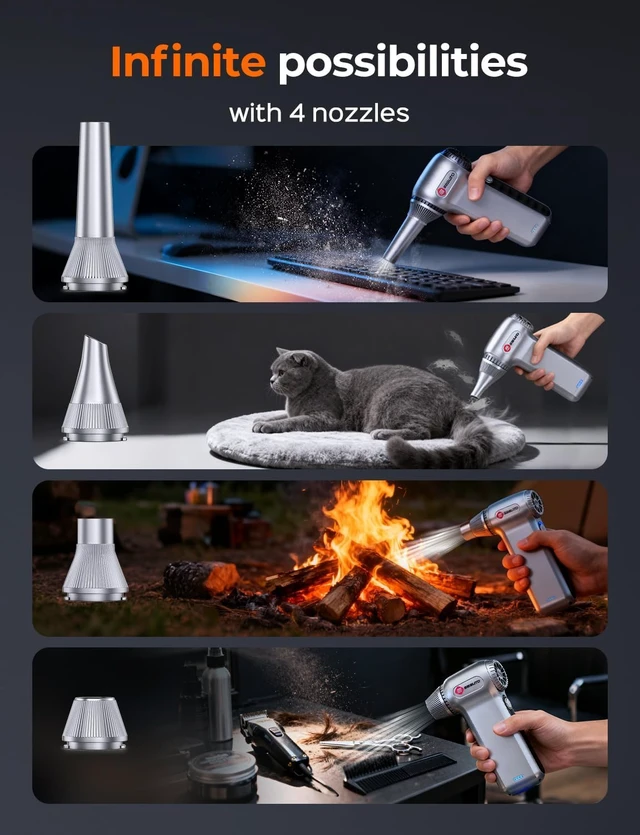 Alt view image 6 of 7 - Electric Air Duster Accessories Powerful Cordless Compressed Air Duster with 3-Speed Mini Air Duster Blower Rechargeable Dust Cleaner for Computer Keyboard PC Car Outdoor & Home Cleaning