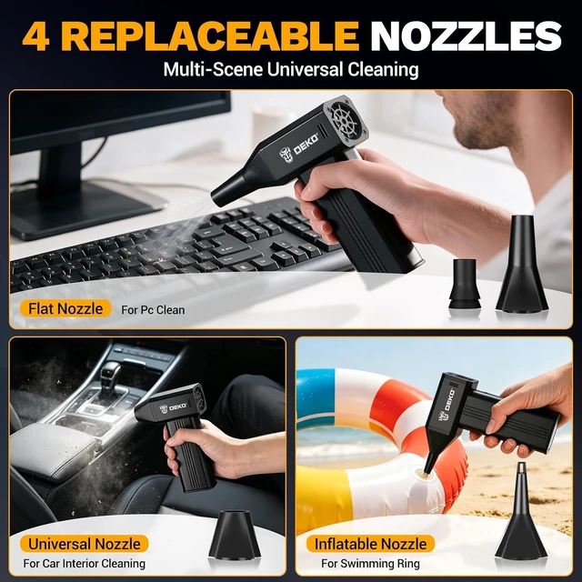 Alt view image 5 of 7 - Compressed Air Duster 130000RPM High-Speed Electric Air Duster with 220G Wind Pressure 4-Speed Adjustable Dust Blower for PC Cleaning Kit Computer Keyboard Black