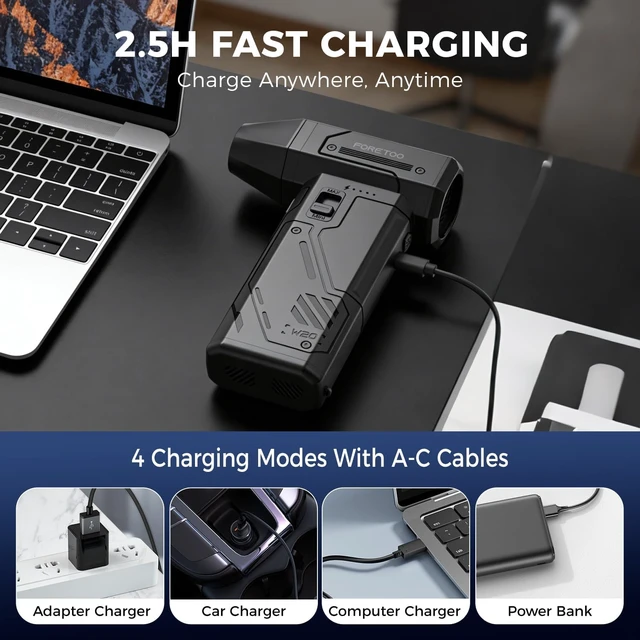 Alt view image 6 of 7 - Compressed Air Duster 130000RPM Electric Air Duster Brushless Motor with Adjustable Stepless Speed Fast Charging Rechargeable Cordless Air Blower for PC Car Keyboard Pet Home & Outdoor