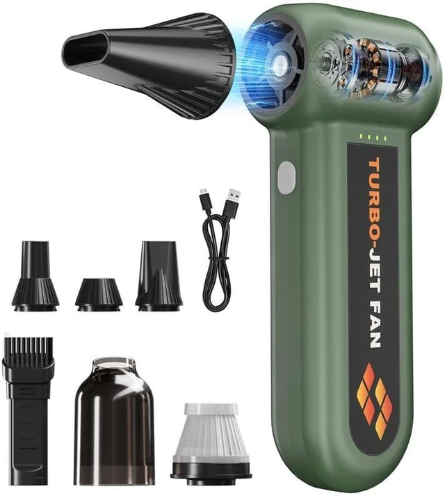 Main image of Compressed Air Duster 360000RPM Electric Air Duster Variable Speed 430G 4 Gear Adjustable Rechargeable Cordless Jet Dry Blower Turbo Fan Dryer Air Blower Mini Car Vacuum Cleaner Bamboo Green