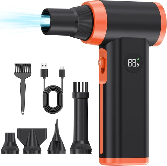 Main image of Compressed Air Duster Rechargeable Electric Air Duster for PC Keyboard Mini Dust Blower 130000RPM Cordless Air Blower Jet Dryer Turbo Fan Handheld Blower for Car Home Office Black-Orange