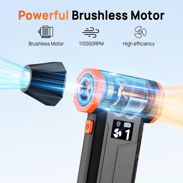 Alt view image 2 of 7 - Compressed Air Duster Electric Air Duster 110000RPM with Led Light Powerful LED Display Speed Adjustable Turbo Blower for Cleaning Rechargeable Cordless Dusters for Home Car PC Computer Keyboard