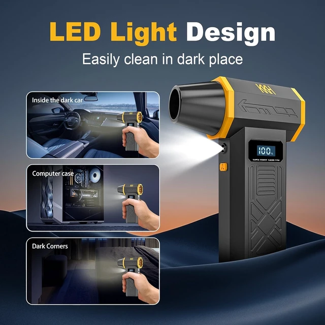Alt view image 5 of 6 - Portable Electric Air Duster with Led Light Powerful 120000RPM 4 Speed Adjustable Mini Turbo Blower for Cleaning Rechargeable Cordless Dusters for Home Car Outdoor PC Computer Keyboard