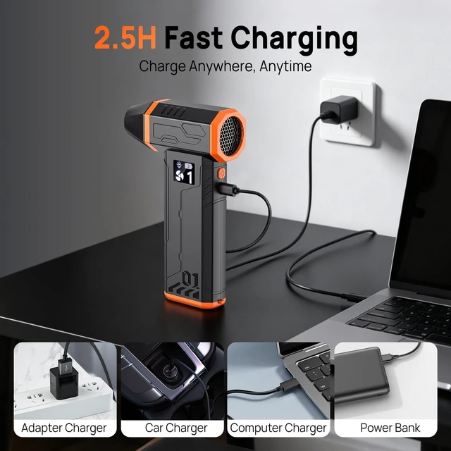 Alt view image 6 of 7 - Compressed Air Duster Electric Air Duster 110000RPM with Led Light Powerful LED Display Speed Adjustable Turbo Blower for Cleaning Rechargeable Cordless Dusters for Home Car PC Computer Keyboard