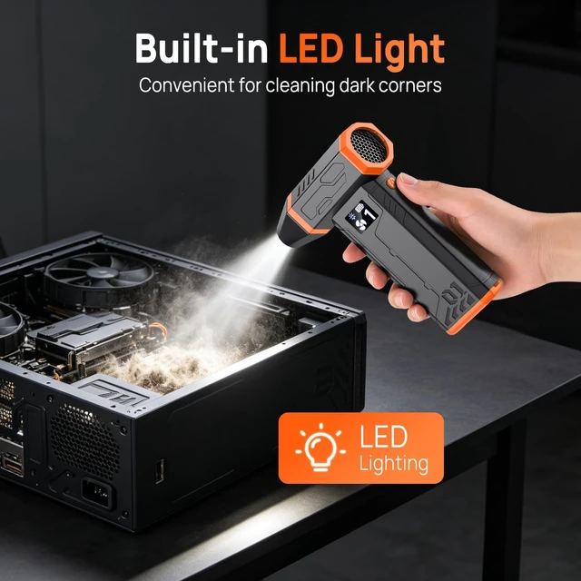 Alt view image 7 of 7 - Compressed Air Duster Electric Air Duster 110000RPM with Led Light Powerful LED Display Speed Adjustable Turbo Blower for Cleaning Rechargeable Cordless Dusters for Home Car PC Computer Keyboard