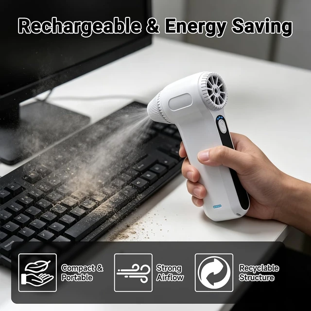 Alt view image 2 of 7 - 125000 RPM Compressed Air Duster 3-Gear Powerful Electric Air Blower Ergonomic Handheld Air Can Alternative for Computer Keyboard PC Car Home & Outdoor Cleaning