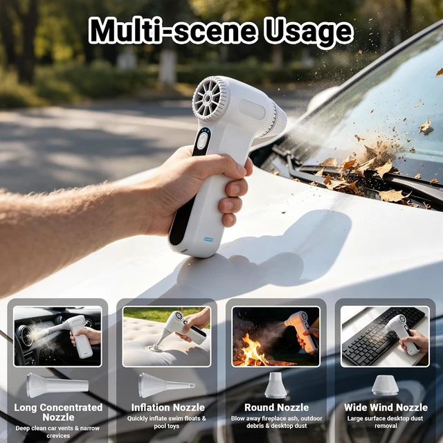 Alt view image 5 of 7 - 125000 RPM Compressed Air Duster 3-Gear Powerful Electric Air Blower Ergonomic Handheld Air Can Alternative for Computer Keyboard PC Car Home & Outdoor Cleaning