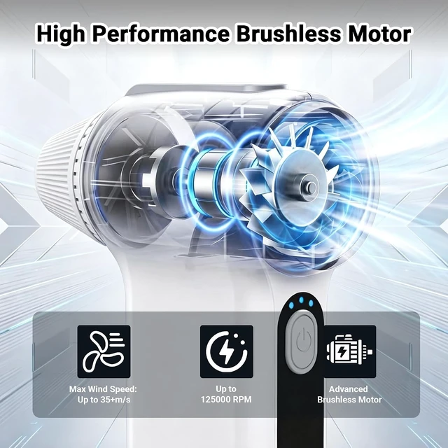 Alt view image 6 of 7 - 125000 RPM Compressed Air Duster 3-Gear Powerful Electric Air Blower Ergonomic Handheld Air Can Alternative for Computer Keyboard PC Car Home & Outdoor Cleaning