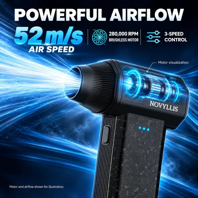 Alt view image 2 of 7 - X113 Electric Air Duster 3-Speed Mini Blower 280000RPM Black