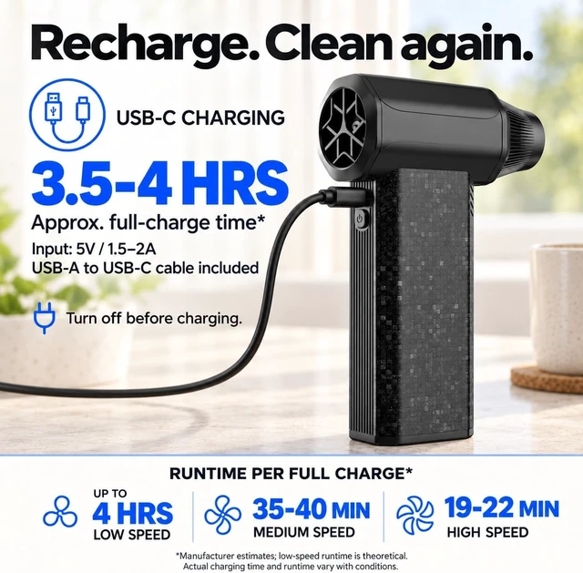 Alt view image 6 of 7 - X113 Electric Air Duster 3-Speed Mini Blower 280000RPM Black