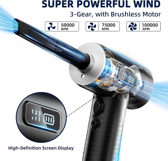 Alt view image 2 of 7 - CompressedAirDuster 100000RPMRechargeableCordlessElectricAirBlower
