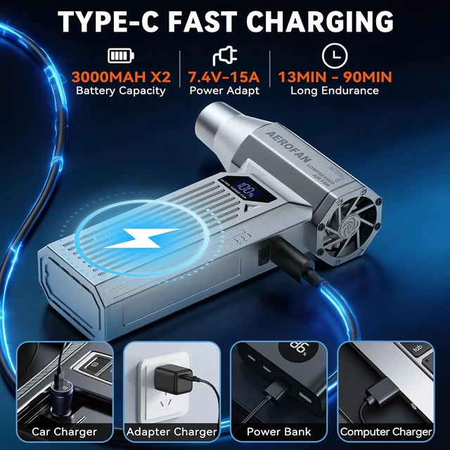 Alt view image 5 of 7 - Compressed Air Duster Rechargeable Electric Air Blower PC Keyboard Cleaner
