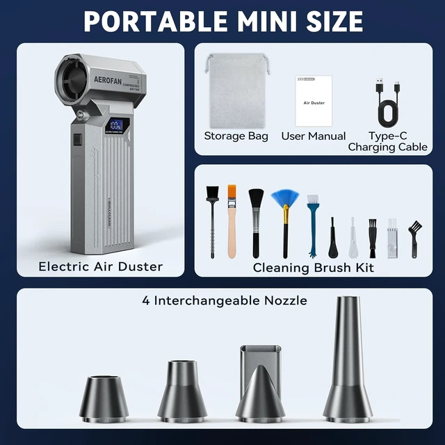 Alt view image 7 of 7 - Compressed Air Duster Rechargeable Electric Air Blower PC Keyboard Cleaner